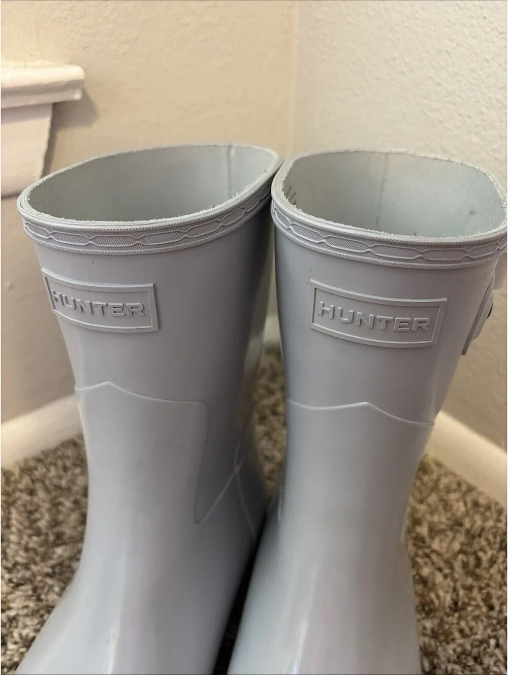 Hunters Boots Women’s Original Refined Short Gloss Boots Light Gray Size 10